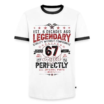Vintage Légendaire - Vieilli parfaitement 67ème anniversaire - T-shirt contrasté Homme - blanc/noir - Devant - AI Model Female 172 light (172cm) & AI Model Male 178 dark (178cm)