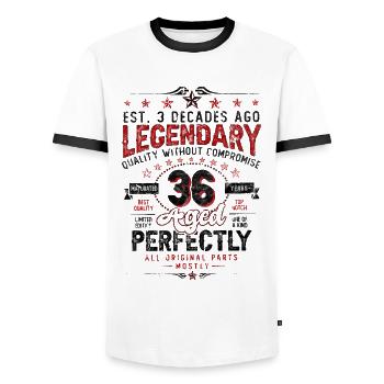 Vintage Légendaire - Vieilli parfaitement 36ème anniversaire - T-shirt contrasté Homme - blanc/noir - Devant - AI Model Female 172 light (172cm) & AI Model Male 178 dark (178cm)