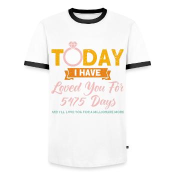 15th Wedding Anniversary Couple Design 15 Years of Marriage - Men's Ringer Shirt - white/black - Front - AI Model Female 172 light (172cm) & AI Model Male 178 dark (178cm)