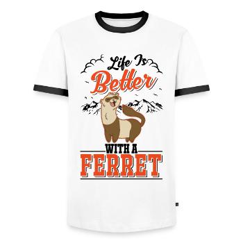 La vie est meilleure avec un Furet Frettchen - T-shirt contrasté Homme - blanc/noir - Devant - AI Model Female 172 light (172cm) & AI Model Male 178 dark (178cm)