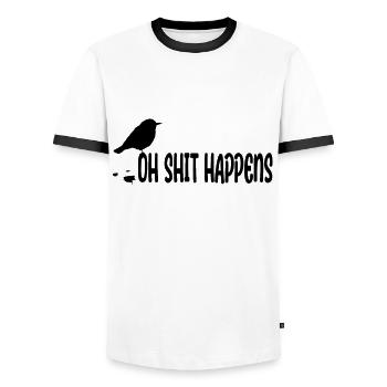 Bird Oh Shit Happens - Funny Birdwatcher - Men's Ringer Shirt - white/black - Front - AI Model Female 172 light (172cm) & AI Model Male 178 dark (178cm)