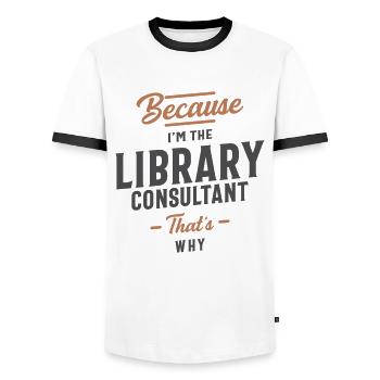 Profession de consultant en bibliothèque - T-shirt contrasté Homme - blanc/noir - Devant - AI Model Female 172 light (172cm) & AI Model Male 178 dark (178cm)