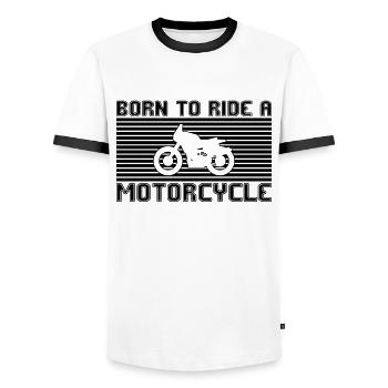 Motorcycle - Men's Ringer Shirt - white/black - Front - AI Model Female 172 light (172cm) & AI Model Male 178 dark (178cm)
