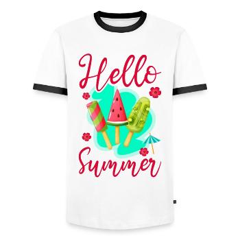 Crème glacée Popsicle Hello Summer - T-shirt contrasté Homme - blanc/noir - Devant - AI Model Female 172 light (172cm) & AI Model Male 178 dark (178cm)