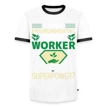 Emploi de travailleur social environnementaliste Environnementaliste - T-shirt contrasté Homme - blanc/noir - Devant - AI Model Female 172 light (172cm) & AI Model Male 178 dark (178cm)
