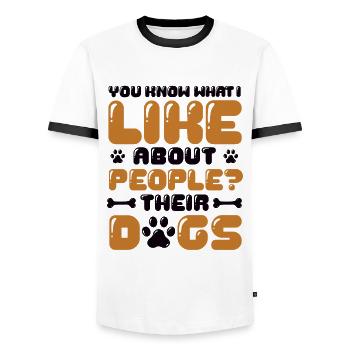 Wissen Sie, was ich an Menschen mag, deren Hunde. - Männer Kontrast-T-Shirt - Weiß/Schwarz - Vorne - AI Model Female 172 light (172cm) & AI Model Male 178 dark (178cm)