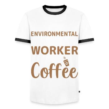 Un travailleur social en environnement ajoute simplement du café - T-shirt contrasté Homme - blanc/noir - Devant - AI Model Female 172 light (172cm) & AI Model Male 178 dark (178cm)