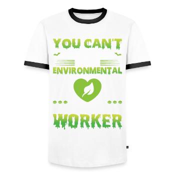 Emploi de travailleur social environnementaliste Environnementaliste - T-shirt contrasté Homme - blanc/noir - Devant - AI Model Female 172 light (172cm) & AI Model Male 178 dark (178cm)