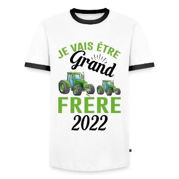 Je Vais Être Grand Frère 2022 - T-shirt contrasté Homme - blanc/noir - Devant - AI Model Female 172 light (172cm) & AI Model Male 178 dark (178cm)