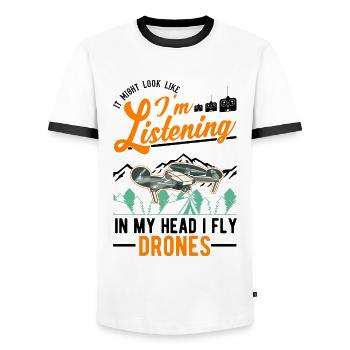 Drone Pilote Cadeau Drone Quadcopter - T-shirt contrasté Homme - blanc/noir - Devant - AI Model Female 172 light (172cm) & AI Model Male 178 dark (178cm)