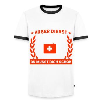 Bademeister Schwimmbad Lifeguard Rettungsschwimmer - Männer Kontrast-T-Shirt - Weiß/Schwarz - Vorne - AI Model Female 172 light (172cm) & AI Model Male 178 dark (178cm)