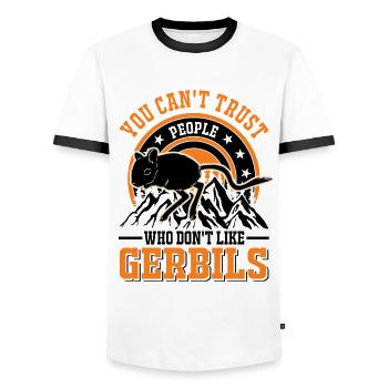 Gerbil Gift Racing Rat Germesau - Men's Ringer Shirt - white/black - Front - AI Model Female 172 light (172cm) & AI Model Male 178 dark (178cm)