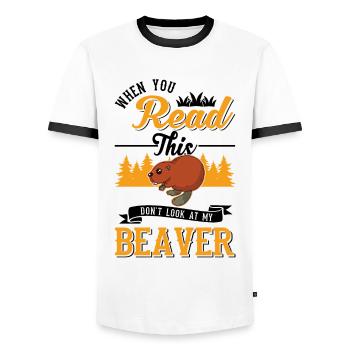 Quand vous lisez ceci Ne regardez pas mon castor - T-shirt contrasté Homme - blanc/noir - Devant - AI Model Female 172 light (172cm) & AI Model Male 178 dark (178cm)