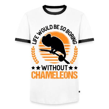 Chameleon Gift Chameleon - Men's Ringer Shirt - white/black - Front - AI Model Female 172 light (172cm) & AI Model Male 178 dark (178cm)