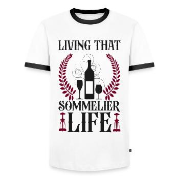 Dégustation de vin de sommelier - T-shirt contrasté Homme - blanc/noir - Devant - AI Model Female 172 light (172cm) & AI Model Male 178 dark (178cm)