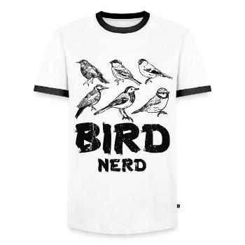 Observation des oiseaux Nerd - T-shirt contrasté Homme - blanc/noir - Devant - AI Model Female 172 light (172cm) & AI Model Male 178 dark (178cm)