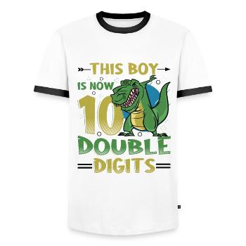 This boy is now 10 double digit birthday - Men's Ringer Shirt - white/black - Front - AI Model Female 172 light (172cm) & AI Model Male 178 dark (178cm)