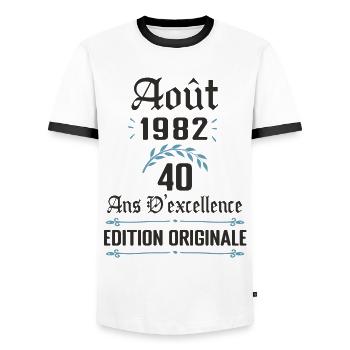 40 ans - anniversaire août 1982 - T-shirt contrasté Homme - blanc/noir - Devant - AI Model Female 172 light (172cm) & AI Model Male 178 dark (178cm)