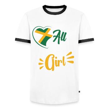 Jamaica Jamaican Pride Jamaican Flag - Men's Ringer Shirt - white/black - Front - AI Model Female 172 light (172cm) & AI Model Male 178 dark (178cm)