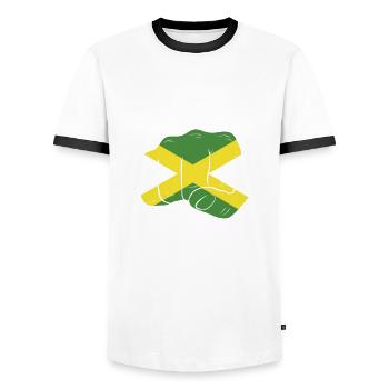 Jamaica Jamaican Pride Jamaican Flag - Men's Ringer Shirt - white/black - Front - AI Model Female 172 light (172cm) & AI Model Male 178 dark (178cm)