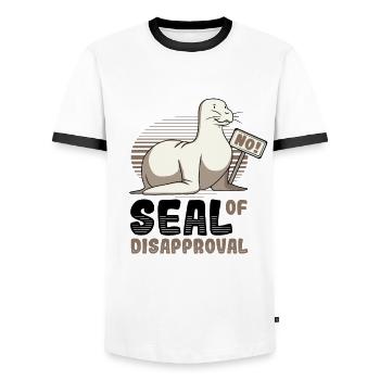 Seal of rejection say no. - Men's Ringer Shirt - white/black - Front - AI Model Female 172 light (172cm) & AI Model Male 178 dark (178cm)