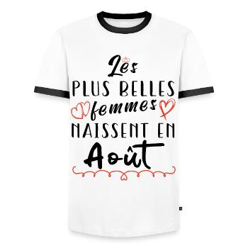 Les plus belles princesses sont nées en Aout - T-shirt contrasté Homme - blanc/noir - Devant - AI Model Female 172 light (172cm) & AI Model Male 178 dark (178cm)