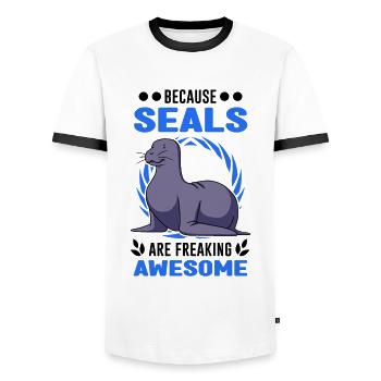 Parce que les phoques sont des lions de mer impressionnants - T-shirt contrasté Homme - blanc/noir - Devant - AI Model Female 172 light (172cm) & AI Model Male 178 dark (178cm)