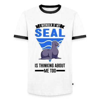 Seal Gift Seal Sea Lion - Men's Ringer Shirt - white/black - Front - AI Model Female 172 light (172cm) & AI Model Male 178 dark (178cm)