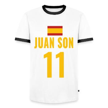 Spain Soccer Booze Jersey For Groups - Men's Ringer Shirt - white/black - Front - AI Model Female 172 light (172cm) & AI Model Male 178 dark (178cm)
