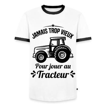 Jamais trop vieux pour jouer au tracteur - T-shirt contrasté Homme - blanc/noir - Devant - AI Model Female 172 light (172cm) & AI Model Male 178 dark (178cm)
