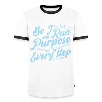 Courir avec un but Aimer la course de fond - T-shirt contrasté Homme - blanc/noir - Devant - AI Model Female 172 light (172cm) & AI Model Male 178 dark (178cm)