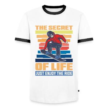 Das Geheimnis Des Lebens Genießen Sie Einfach Die - Männer Kontrast-T-Shirt - Weiß/Schwarz - Vorne - AI Model Female 172 light (172cm) & AI Model Male 178 dark (178cm)