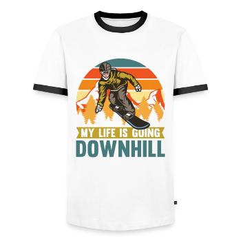 Mein Leben Geht Für Snowboarder Bergab - Männer Kontrast-T-Shirt - Weiß/Schwarz - Vorne - AI Model Female 172 light (172cm) & AI Model Male 178 dark (178cm)