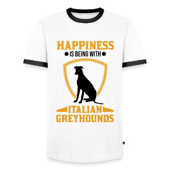 Italian greyhound Italian wind chime - Men's Ringer Shirt - white/black - Front - AI Model Female 172 light (172cm) & AI Model Male 178 dark (178cm)