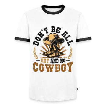 Ne soyez pas tout chapeau et pas de rodéo de cheval de cow-boy - T-shirt contrasté Homme - blanc/noir - Devant - AI Model Female 172 light (172cm) & AI Model Male 178 dark (178cm)