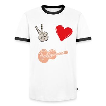 Peace Love Guitaristes de guitare acoustique - T-shirt contrasté Homme - blanc/noir - Devant - AI Model Female 172 light (172cm) & AI Model Male 178 dark (178cm)