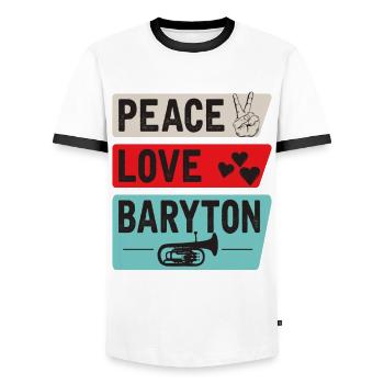 Peace Love Baryton Drôle Baryton Joueur - T-shirt contrasté Homme - blanc/noir - Devant - AI Model Female 172 light (172cm) & AI Model Male 178 dark (178cm)