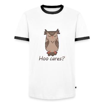 hoo cares owl - I don't care - Men's Ringer Shirt - white/black - Front - AI Model Female 172 light (172cm) & AI Model Male 178 dark (178cm)