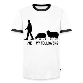 I My Followers Sheep Shepherd Farmer Farmer - Men's Ringer Shirt - white/black - Front - AI Model Female 172 light (172cm) & AI Model Male 178 dark (178cm)