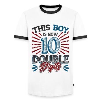 This boy is now 10 double digit birthday - Men's Ringer Shirt - white/black - Front - AI Model Female 172 light (172cm) & AI Model Male 178 dark (178cm)