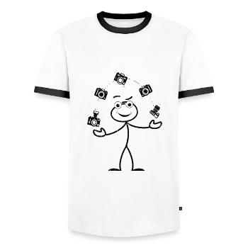 Photographie Caméra Photo Stick Figure Photographe - T-shirt contrasté Homme - blanc/noir - Devant - AI Model Female 172 light (172cm) & AI Model Male 178 dark (178cm)