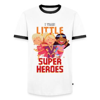 Une formatrice d’enseignants de maternelle éduque des petits super-héros - T-shirt contrasté Homme - blanc/noir - Devant - AI Model Female 172 light (172cm) & AI Model Male 178 dark (178cm)