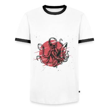 Surfen - Männer Kontrast-T-Shirt - Weiß/Schwarz - Vorne - AI Model Female 172 light (172cm) & AI Model Male 178 dark (178cm)