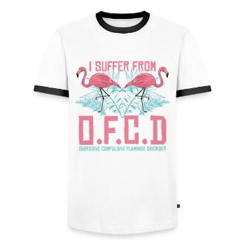 I Suffer Under O.f.c.d Flamingo Lover Bird Lover - Men's Ringer Shirt - white/black - Front - AI Model Female 172 light (172cm) & AI Model Male 178 dark (178cm)