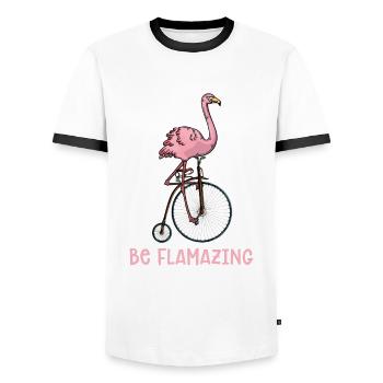 Be Flamazing Flamingo Lover Bird Lover Bird Bird - Men's Ringer Shirt - white/black - Front - AI Model Female 172 light (172cm) & AI Model Male 178 dark (178cm)