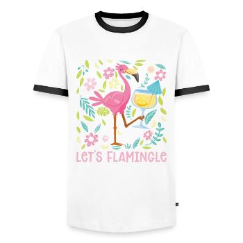Let Us Flamingle Flamingo Lover Bird Lover - Men's Ringer Shirt - white/black - Front - AI Model Female 172 light (172cm) & AI Model Male 178 dark (178cm)