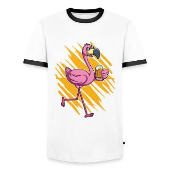 Flamingo beer drinker - Men's Ringer Shirt - white/black - Front - AI Model Female 172 light (172cm) & AI Model Male 178 dark (178cm)