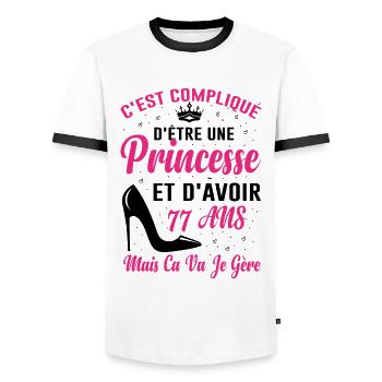 Princesse 77 Ans Idée Cadeau Anniversaire Amour - T-shirt contrasté Homme - blanc/noir - Devant - AI Model Female 172 light (172cm) & AI Model Male 178 dark (178cm)
