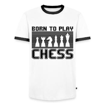 Échecs - T-shirt contrasté Homme - blanc/noir - Devant - AI Model Female 172 light (172cm) & AI Model Male 178 dark (178cm)