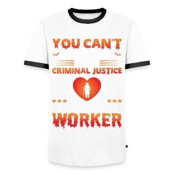 Travailleur social gérontologique Emploi Gérontologie - T-shirt contrasté Homme - blanc/noir - Devant - AI Model Female 172 light (172cm) & AI Model Male 178 dark (178cm)